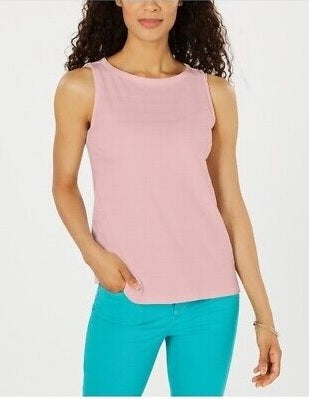 Charter Club Women's Textured Cotton Tank Top Pink Size X-Large