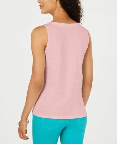 Charter Club Women's Textured Cotton Tank Top Pink Size X-Large