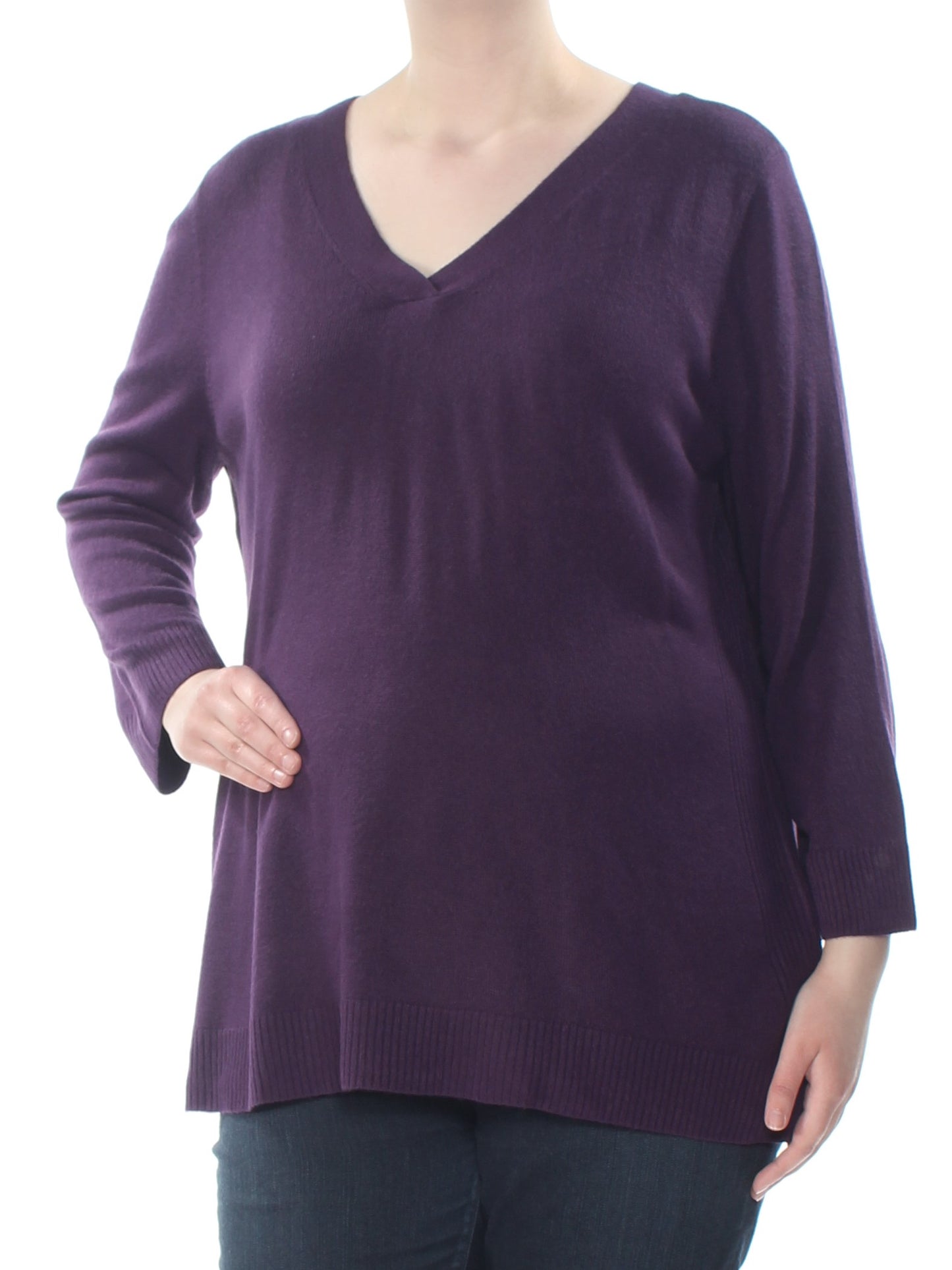 Karen Scott Women's V-Neck Solid Sweater Purple Size X-Small