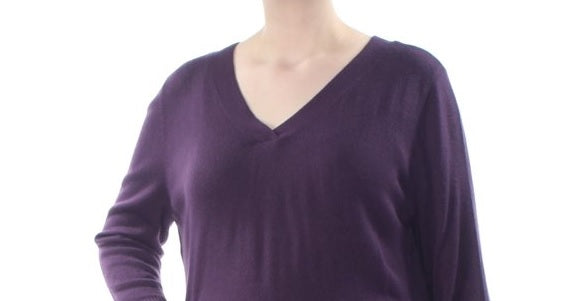 Karen Scott Women's V-Neck Solid Sweater Purple Size X-Small