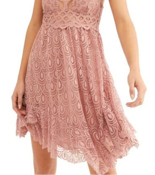 Free People Women's Adella Lace & Burnout Velvet Slipdress Pink Size Small