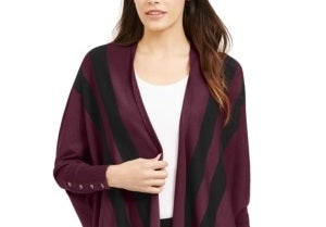 Alfani Women's Striped Open Front Cardigan Red /Black  Size SM