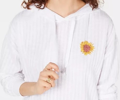 Pretty Rebellious Juniors' Embroidered Sunflower Hoodie White Size X-Small