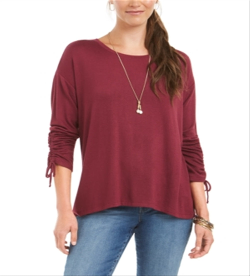 Style & Co Women's Drawstring Tie Cuff Top Red Size Petite XL