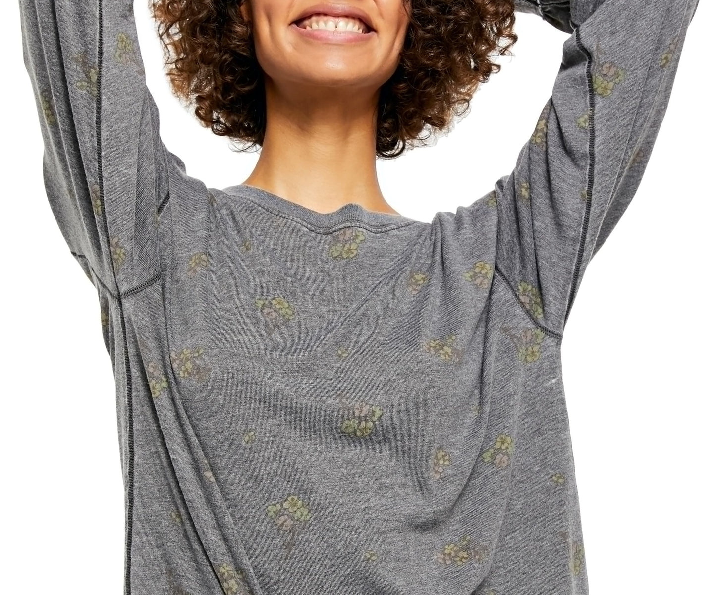 Free People Women's Tee Shirts Camo Arielle Long Sleeve Tee Gray Size Medium