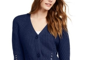 Pink Rose Juniors' Eyelet Cardigan Sweater BlackSize Large