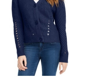 Pink Rose Juniors' Eyelet Cardigan Sweater BlackSize Large