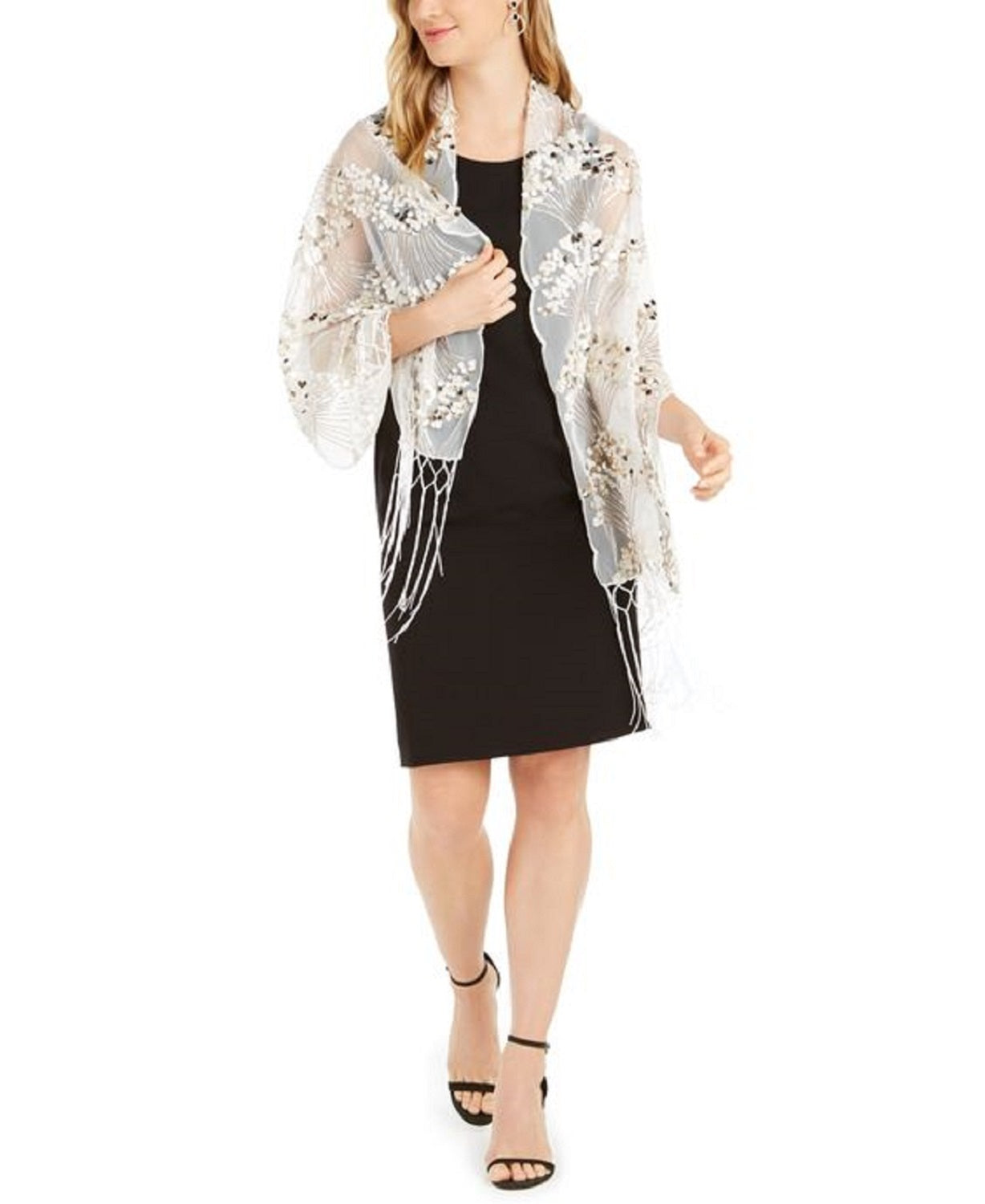 INC International Concepts Women's Art Deco Sequin Wrap White Size Regular