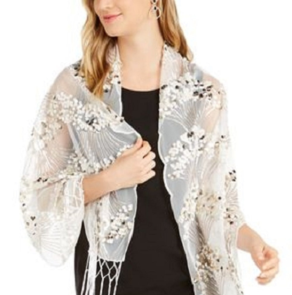 INC International Concepts Women's Art Deco Sequin Wrap White Size Regular
