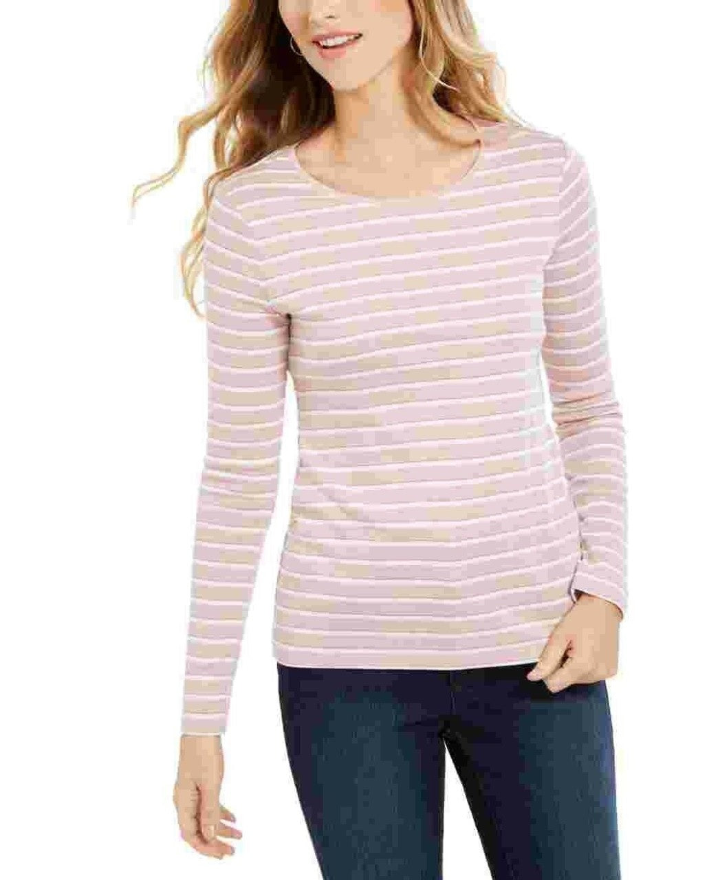 Charter Club Women's Metallic-Stripe Top Pink Size X-Small