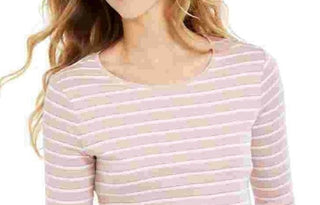 Charter Club Women's Metallic-Stripe Top Pink Size X-Small