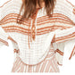 Free People Women's Striped Long Sleeve Scoop Neck Tunic Sweater White Size Small