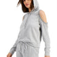 INC International Concepts Women's Cold-Shoulder Fringe Hoodie Grey Size Large