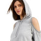 INC International Concepts Women's Cold-Shoulder Fringe Hoodie Grey Size Large