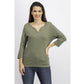 Karen Scott Women's Petite Cotton Henley-Neck Top Green  Olive Size Medium