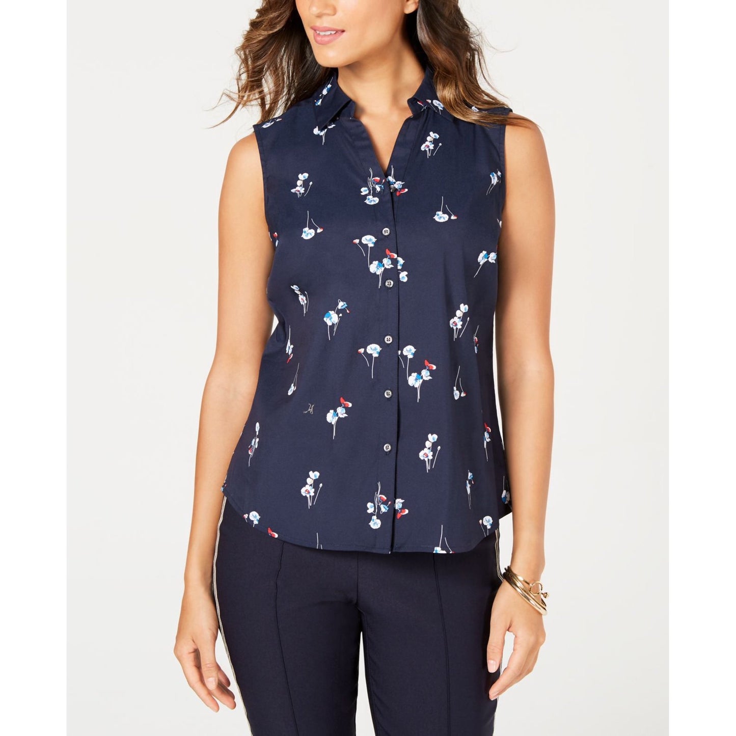 Charter Club Women's Petite Floral-Print Shirt Black Size 16 Petite