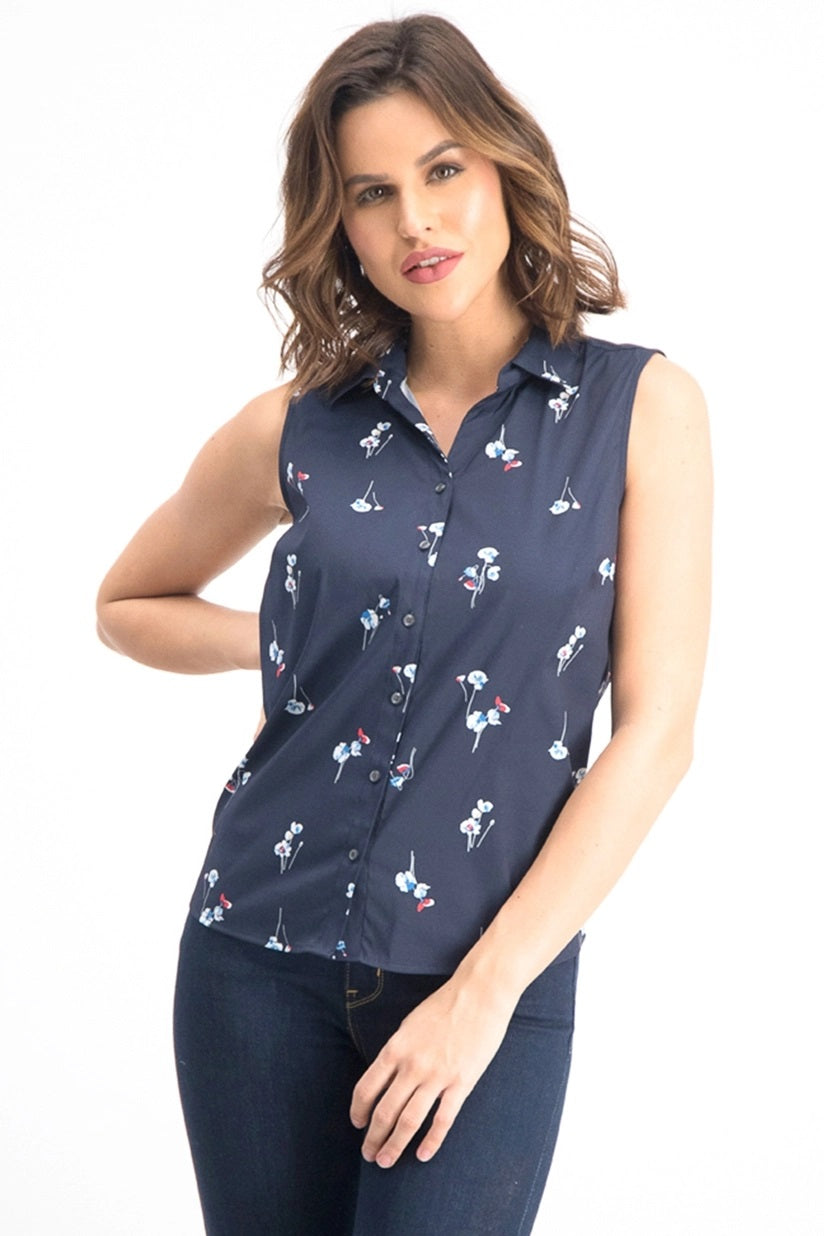 Charter Club Women's Petite Floral-Print Shirt Black Size 16 Petite