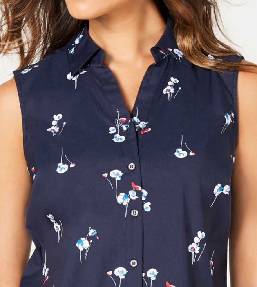 Charter Club Women's Petite Floral-Print Shirt Black Size 16 Petite