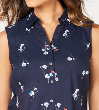 Charter Club Women's Petite Floral-Print Shirt Black Size 16 Petite