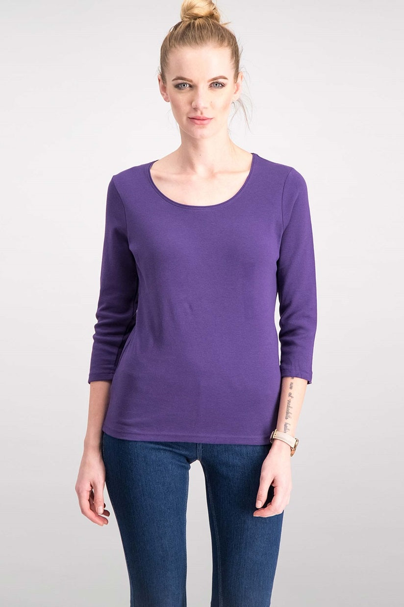 Karen Scott Women's Petite Cotton Scoop-Neck Top Purple  Size XL