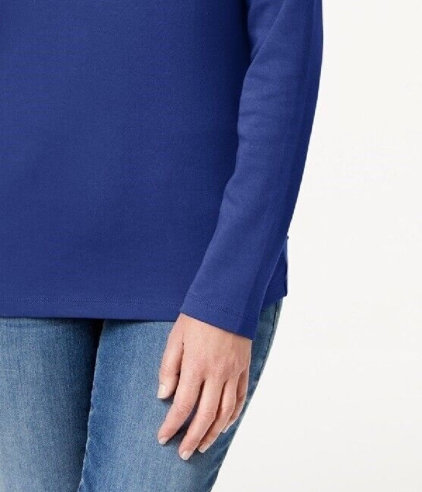 Karen Scott Women's Cotton Henley Top Blue Size Small