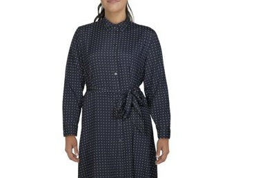 Ralph Lauren Women's Tie Front Polka Dot Shirt Dress Navy Size 16