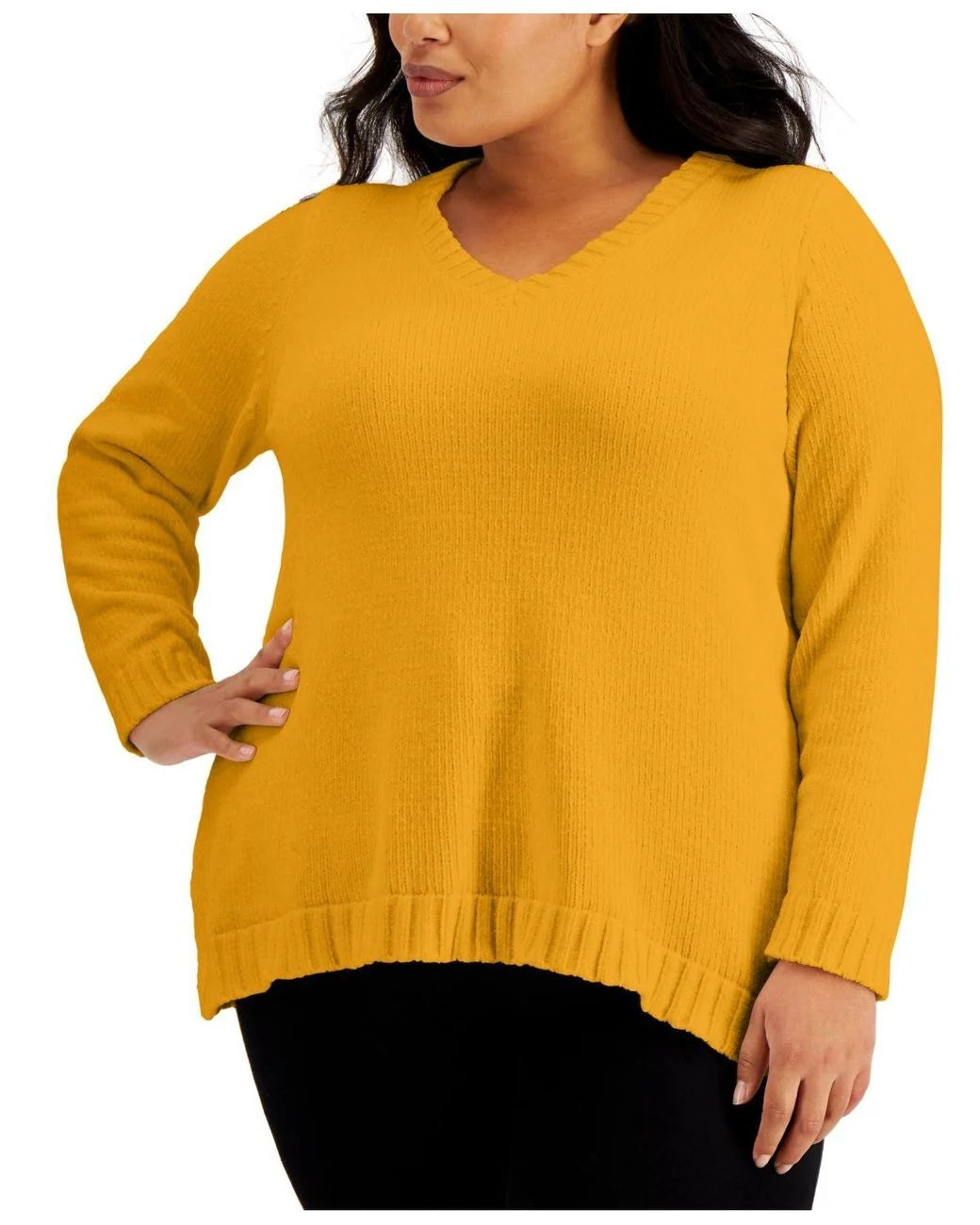 Karen Scott Women's V-Neck Chenille Sweater Golden Size X-Small