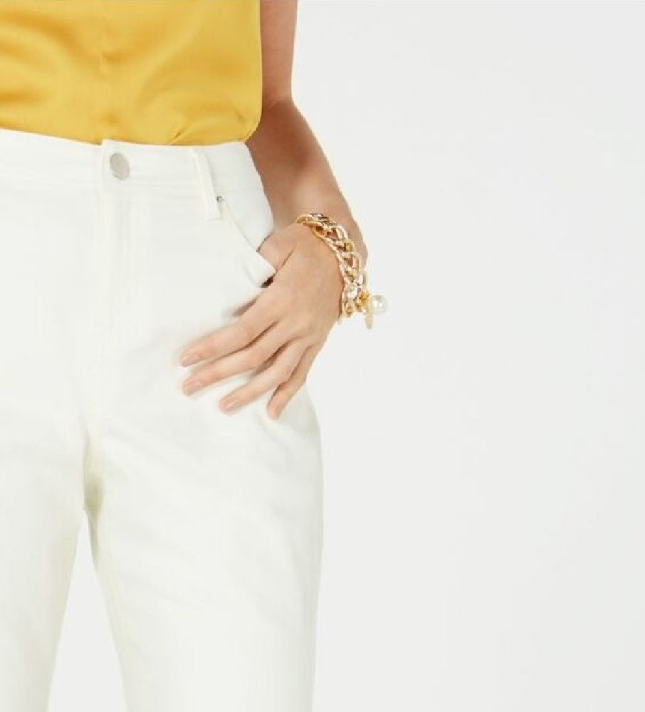 Bar III Women's Marley High-Waist Frayed-Hem Cropped Pants White Size 2