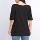 Charter Club Women's Cotton Texture-Striped Elbow-Sleeve Top Black Size Large