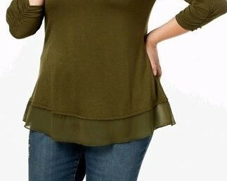 Style & Co Women's Petite Chiffon-Hem Top olive Size PP