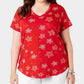 Style & Co Women's Plus Size Cotton Printed T-Shirt Red Size 0X
