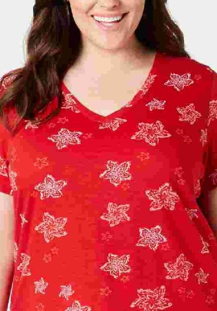 Style & Co Women's Plus Size Cotton Printed T-Shirt Red Size 0X