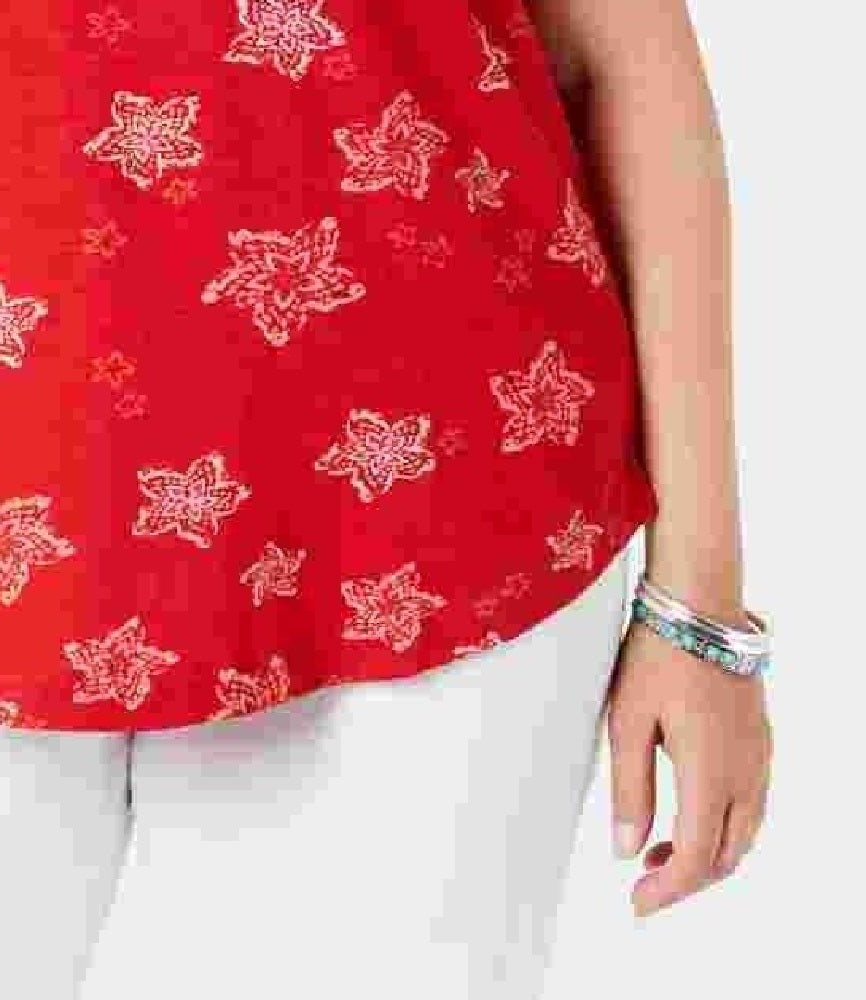 Style & Co Women's Plus Size Cotton Printed T-Shirt Red Size 0X