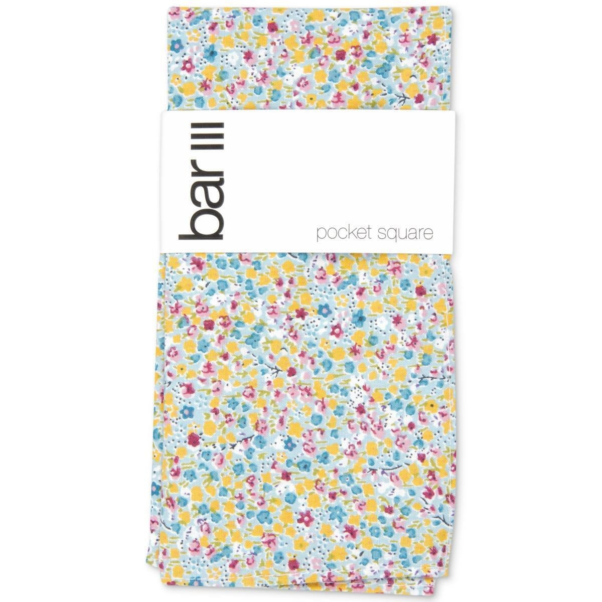Bar III Men's Stella Cotton Floral Pocket Square Yellow Size Regular