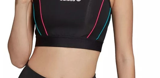 Adidas Originals Women's Layered-Look Racerback Cropped Top Black Size Medium