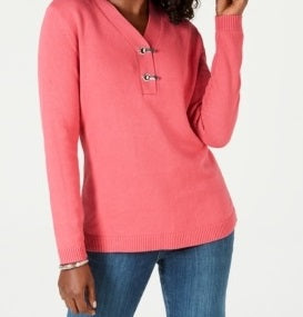 Karen Scott Women's Hardware V Neck Cotton Sweater -PinkSize X-Small