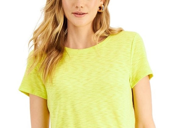 INC International Concepts Women's Side Ruched T-Shirt Yellow Size PL