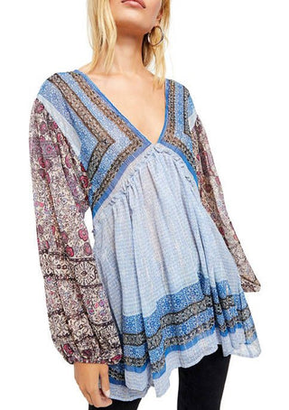 Free People Women's Aliyah Printed Tunic Blue Size X-Small