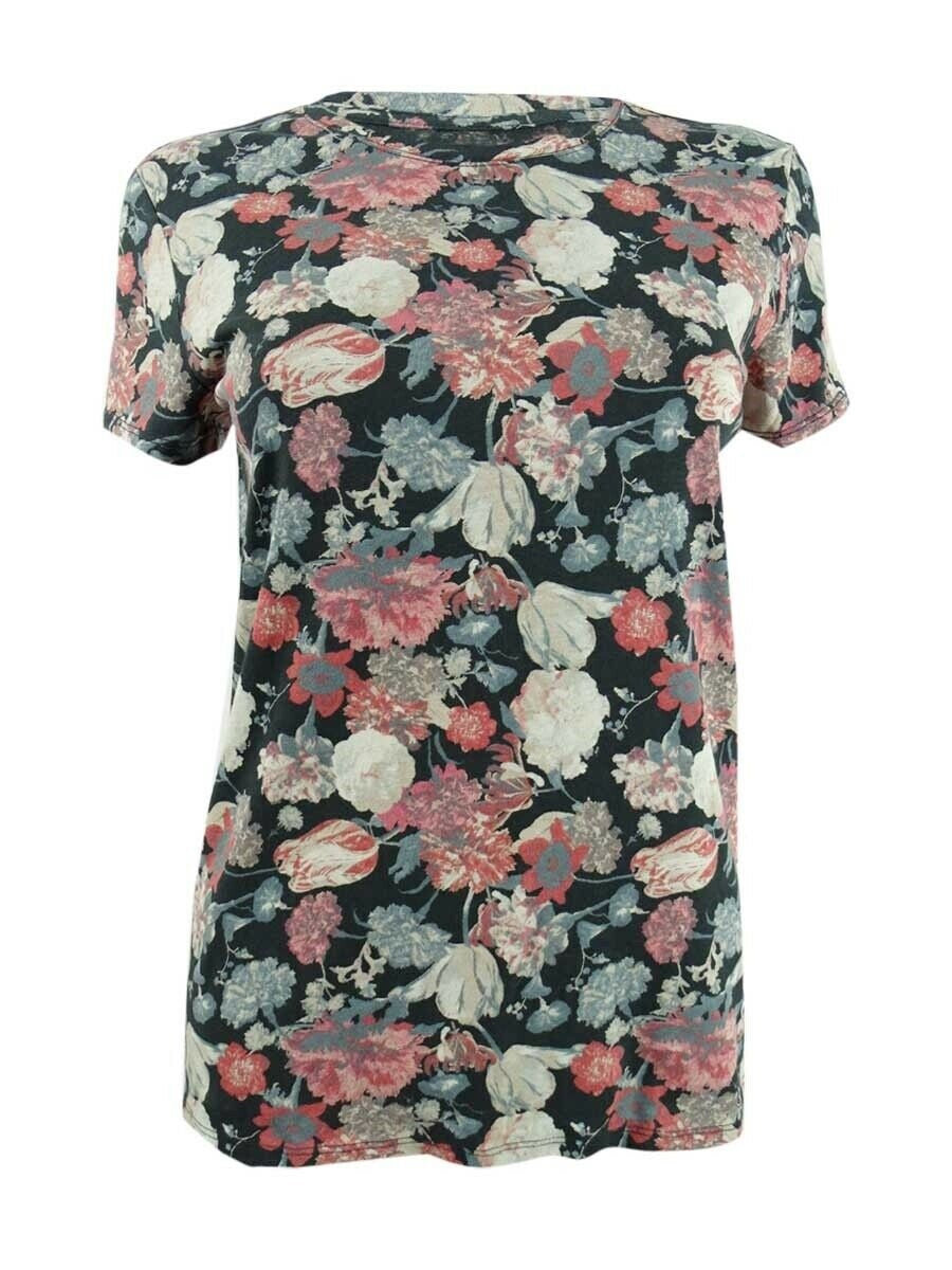 Lucky Brand Women's Cotton Printed T-Shirt Black Multi Size Medium