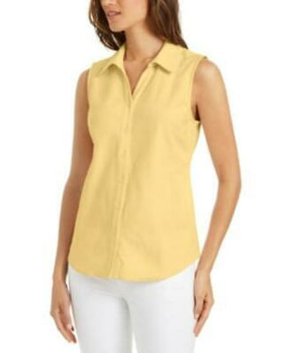 Charter Club Women's Cotton Pique Sleeveless Shirt Yellow Size 12