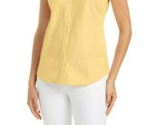 Charter Club Women's Cotton Pique Sleeveless Shirt Yellow Size 12