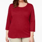 Karen Scott Women's Cotton Scoop Neck 3/4 Sleeve Top Red Size Petite L