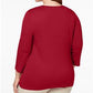 Karen Scott Women's Cotton Scoop Neck 3/4 Sleeve Top Red Size Petite L