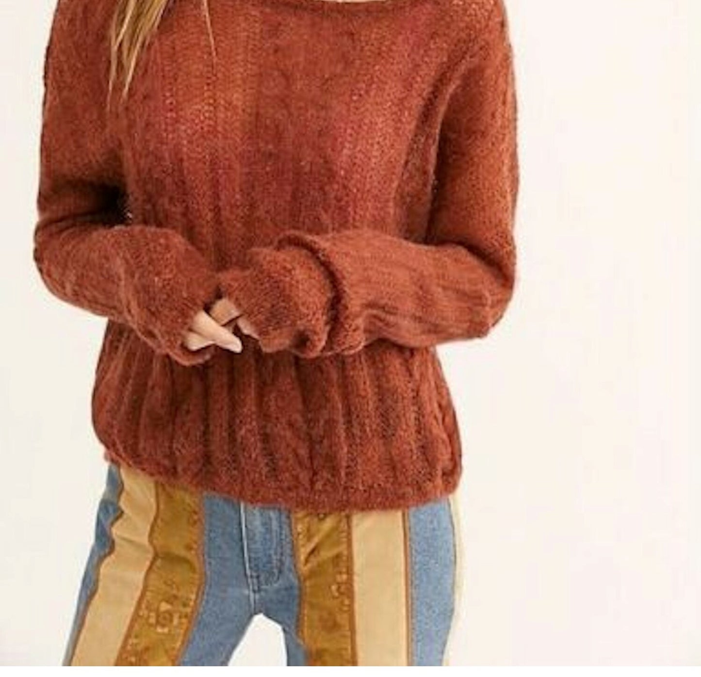 Free People Women's Long Sleeve Scoop Neck Top Brown Size Small