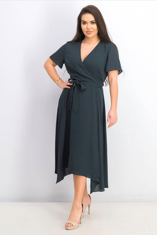 Alfani Women's Handkerchief Hem Wrap Dress Green Size 10