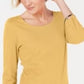Karen Scott Women's Cotton 3/4 Sleeve Top Yellow  Size X-Small