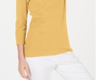 Karen Scott Women's Cotton 3/4 Sleeve Top Yellow  Size X-Small