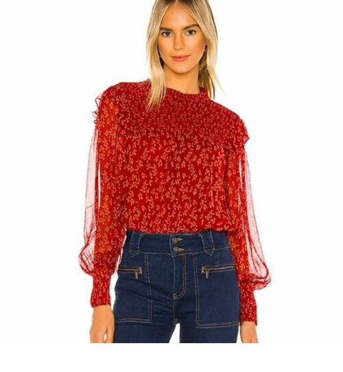 Free People Women's Roma Blouse In Berry Comb Red Size Small