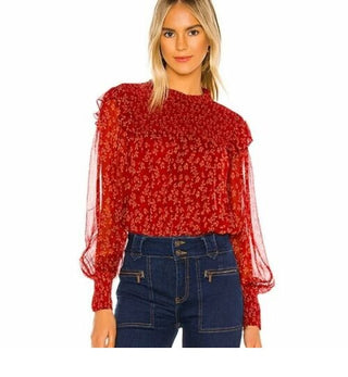 Free People Women's Roma Blouse In Berry Comb Red Size Small