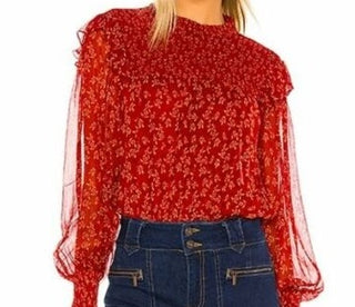 Free People Women's Roma Blouse In Berry Comb Red Size Small